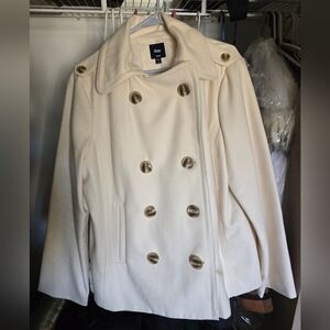 GAP Women's Double-Breasted Cream Peacoat with Tan Buttons